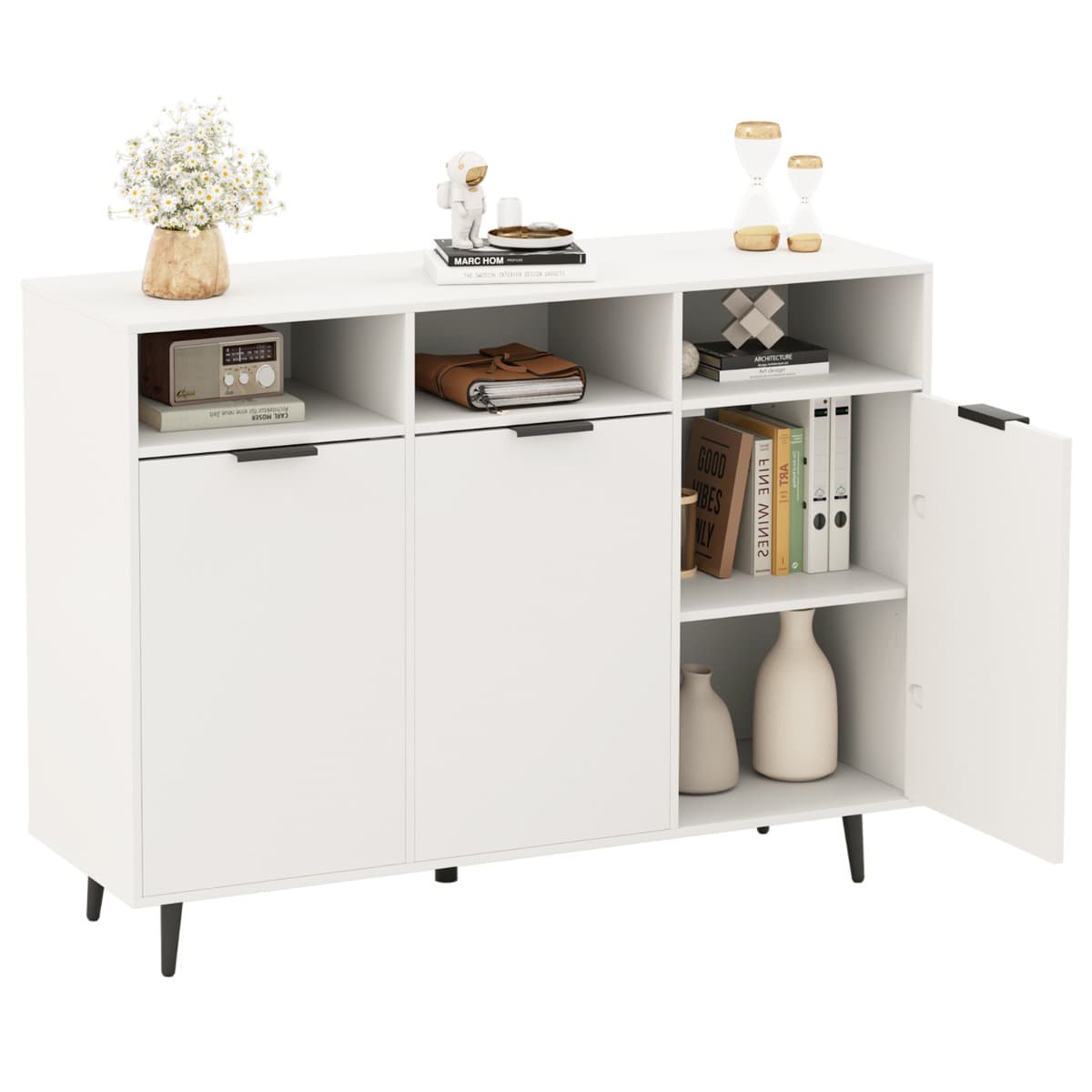 Buffet Meuble de Rangement avec Etagères Réglables à 5 Positions Meuble de Bar à Café avec 3 Compart
