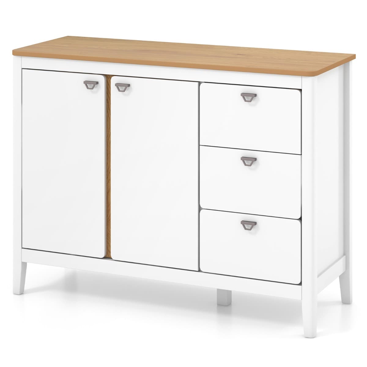 Armoire de Cuisine à 2 Portes et 3 Tiroirs Coulissants Buffet de Cuisine en Bois avec Kits Anti-basc