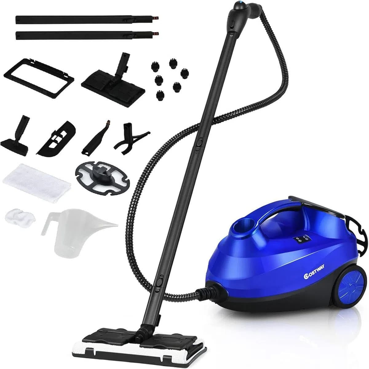 CostwayNettoyeur Vapeur Polyvalent avec 19 Accessoires Sans Produit Chimique Balai Vapeur de 2000W 4 Bars avec Réservoir de 1,5 L Bleu