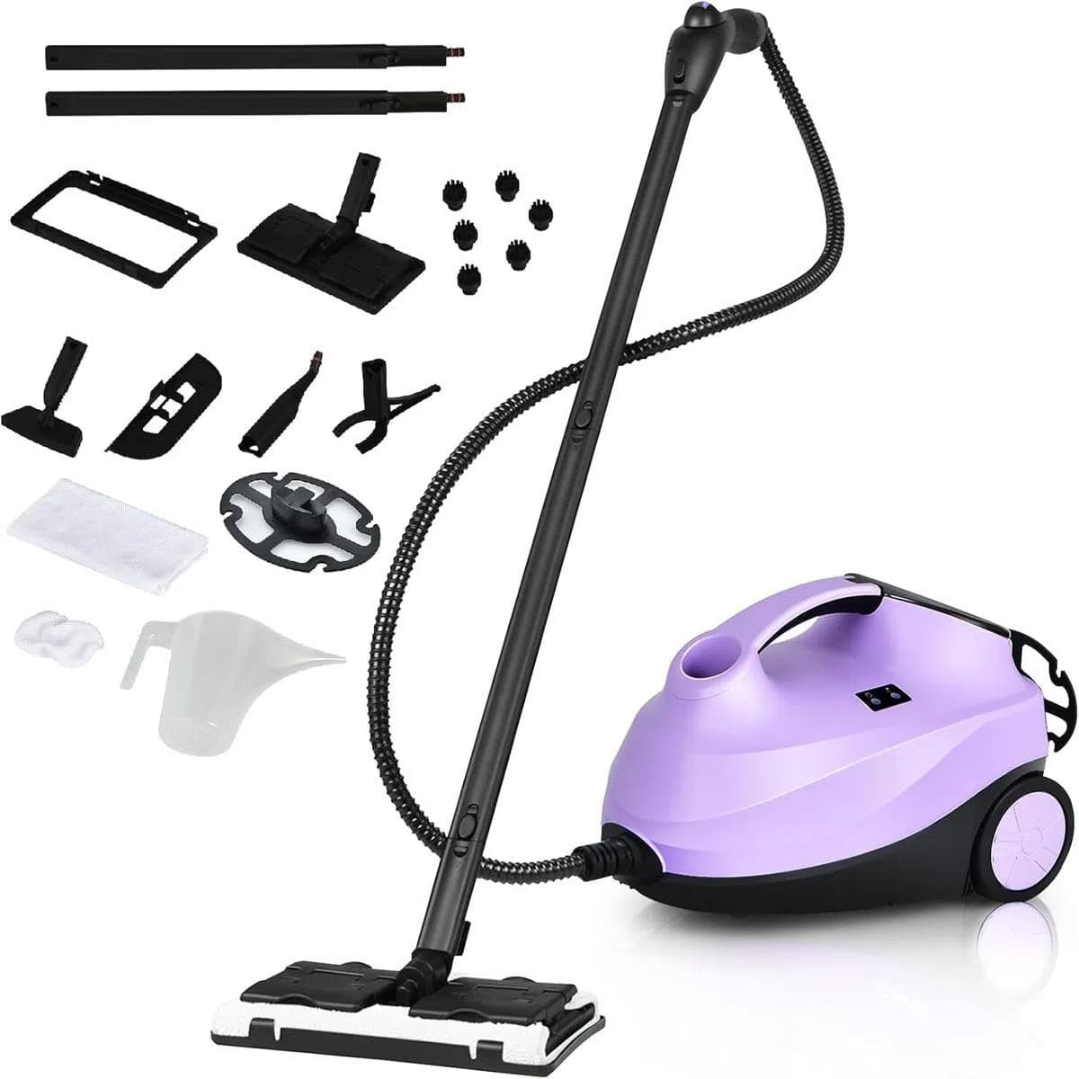 CostwayNettoyeur Vapeur Polyvalent avec 19 Accessoires Sans Produit Chimique Balai Vapeur de 2000W 4 Bars avec Réservoir de 1,5 L Violet