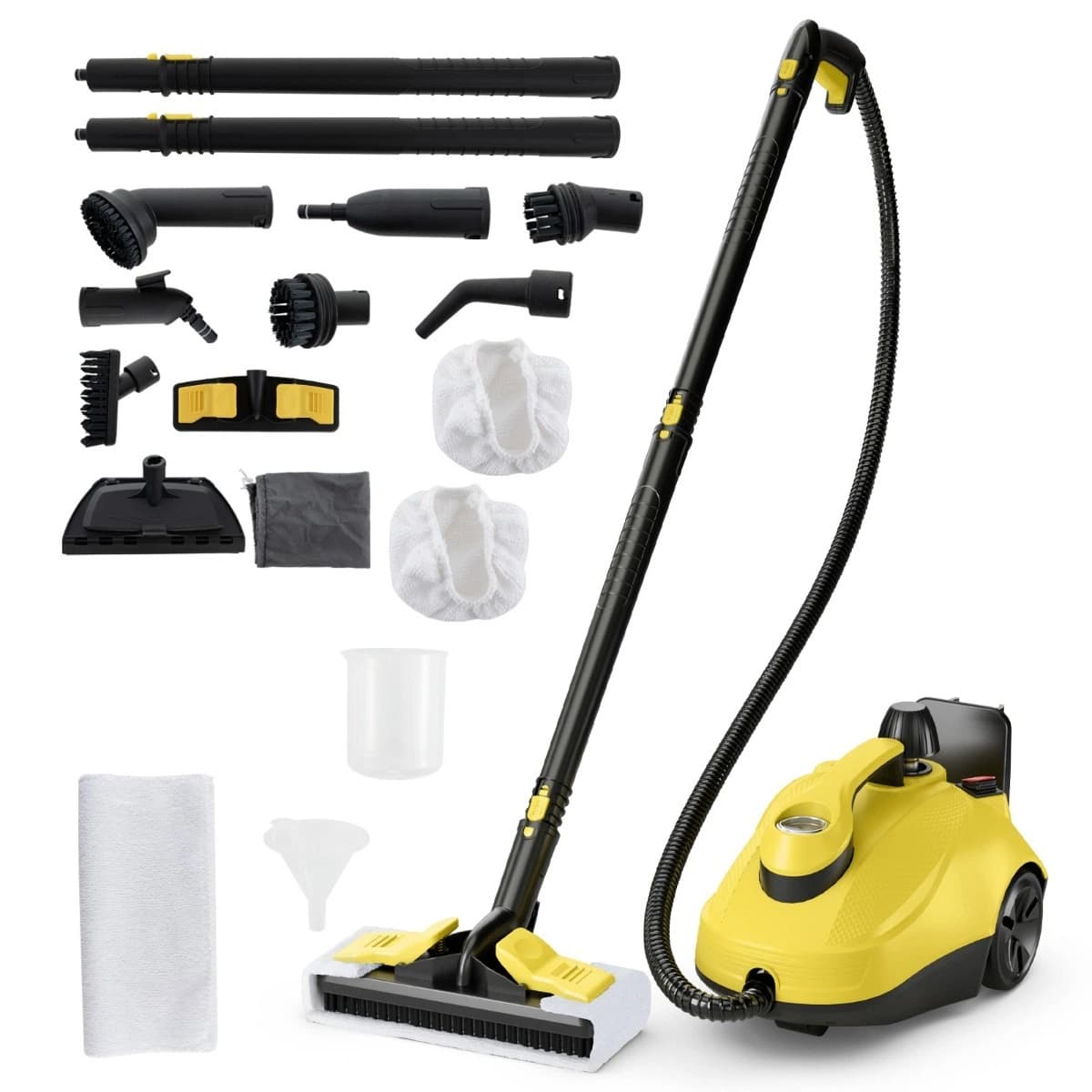 CostwayNettoyeur Vapeur Portable de 2000W Machine à Nettoyer à Vapeur Roulante Pression Haute de 5 Bars avec Accessoires & Réservoir de 1,8 L Jaune